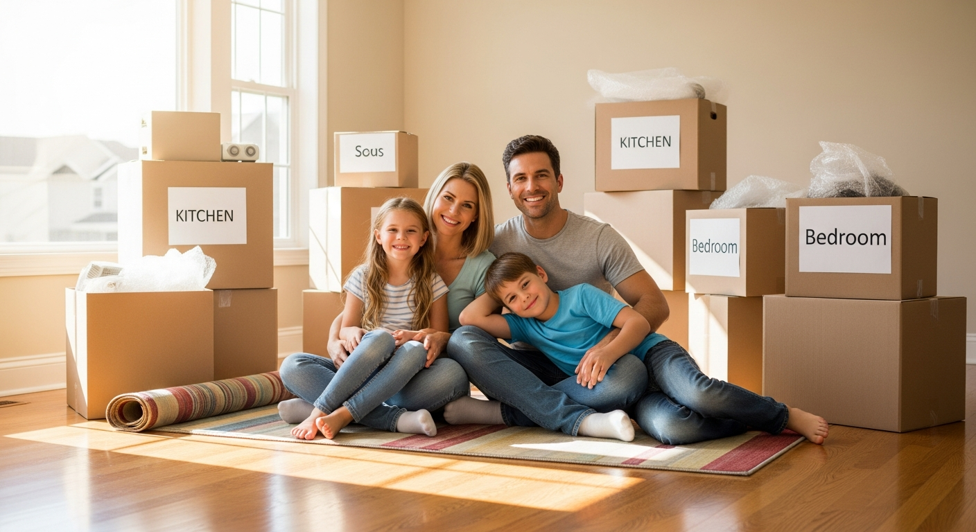 Happy family in new home